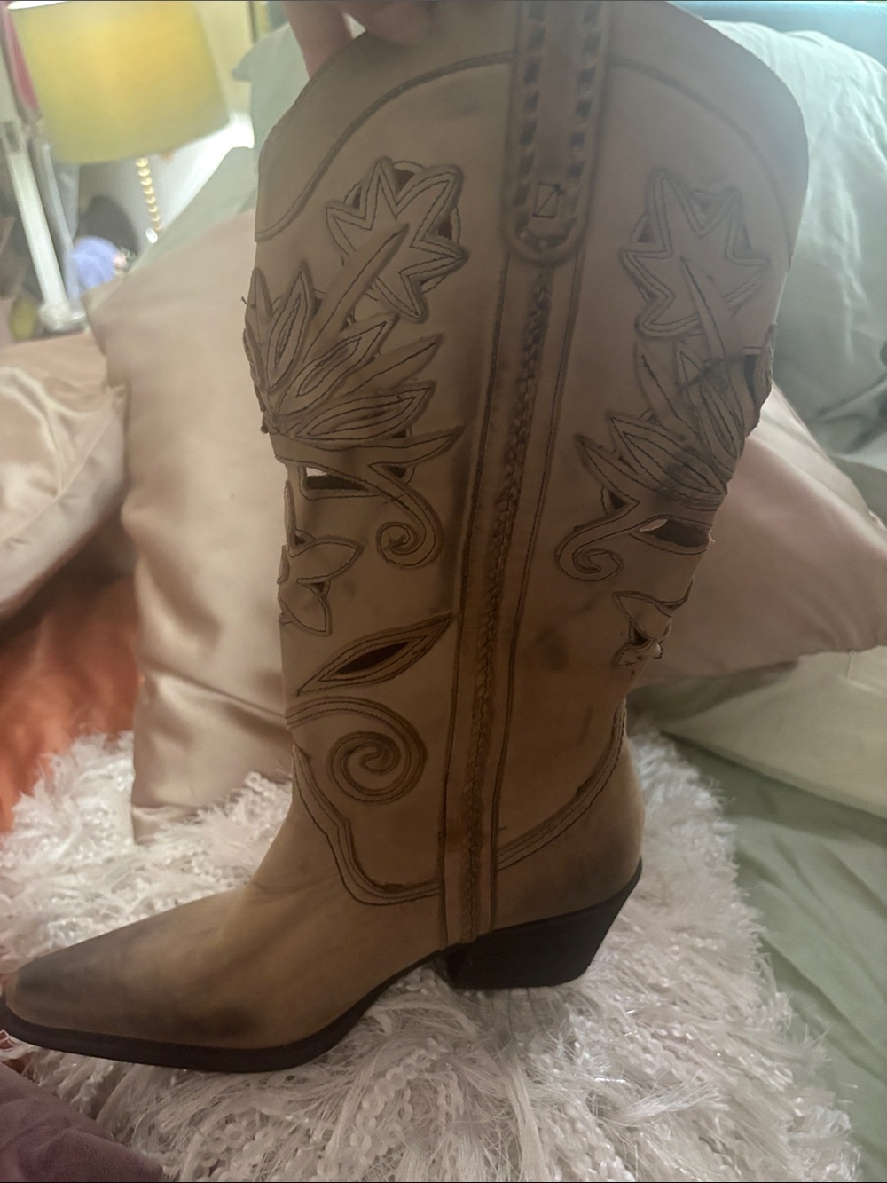Women's Tan Western Embroidered Mid-Calf Boot